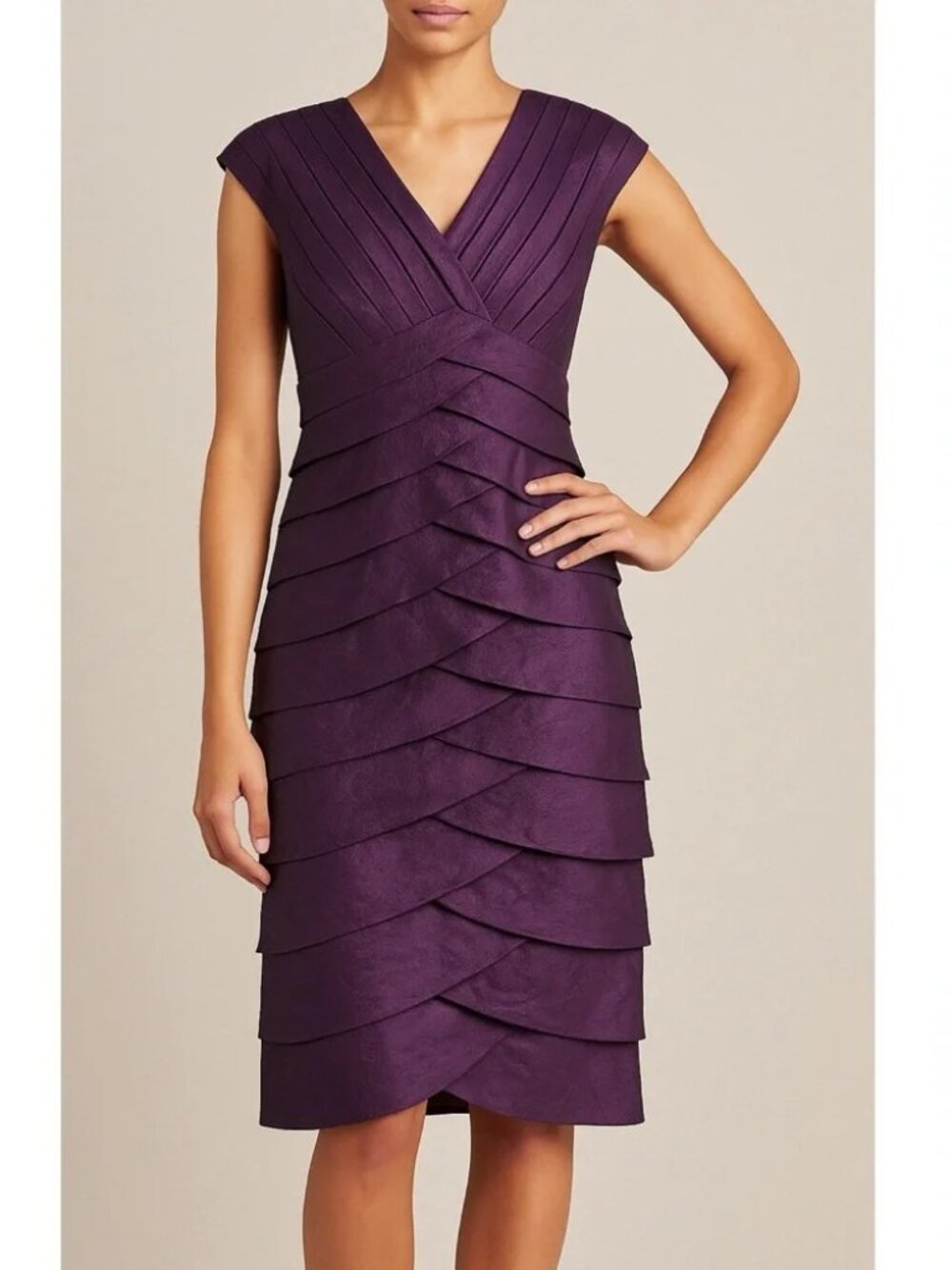 Adrianna Papell Purple Ruffle Pleat Cocktail Dress size 10